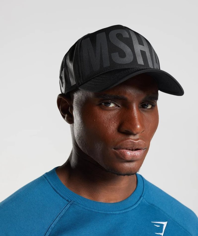 Gymshark Logo Trucker Caps Black | NZ 9BKULW